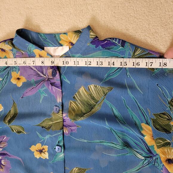 Susan Graver Style Size XL Button Front Sheer Tropical Crinkle Chiffon Tunic Top - Picture 9 of 15